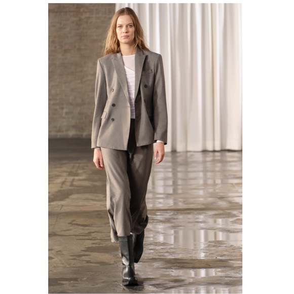 Zara Taupe Gray Double Breasted Wool Blazer Coat ZW Collection NWT - Picture 5 of 16